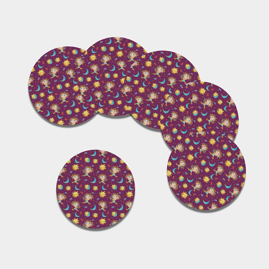 Cute Cartoon Sagittarius Pattern Print Leather Coaster Set