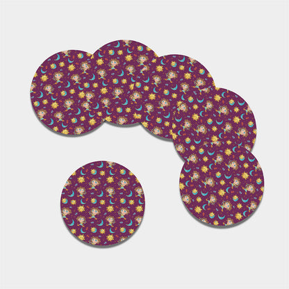Cute Cartoon Sagittarius Pattern Print Leather Coaster Set