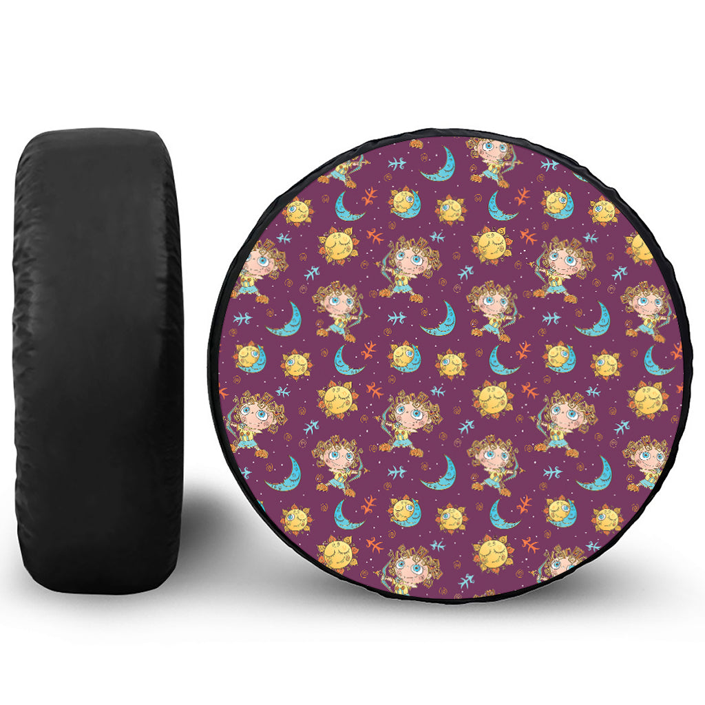 Cute Cartoon Sagittarius Pattern Print Leather Spare Tire Cover