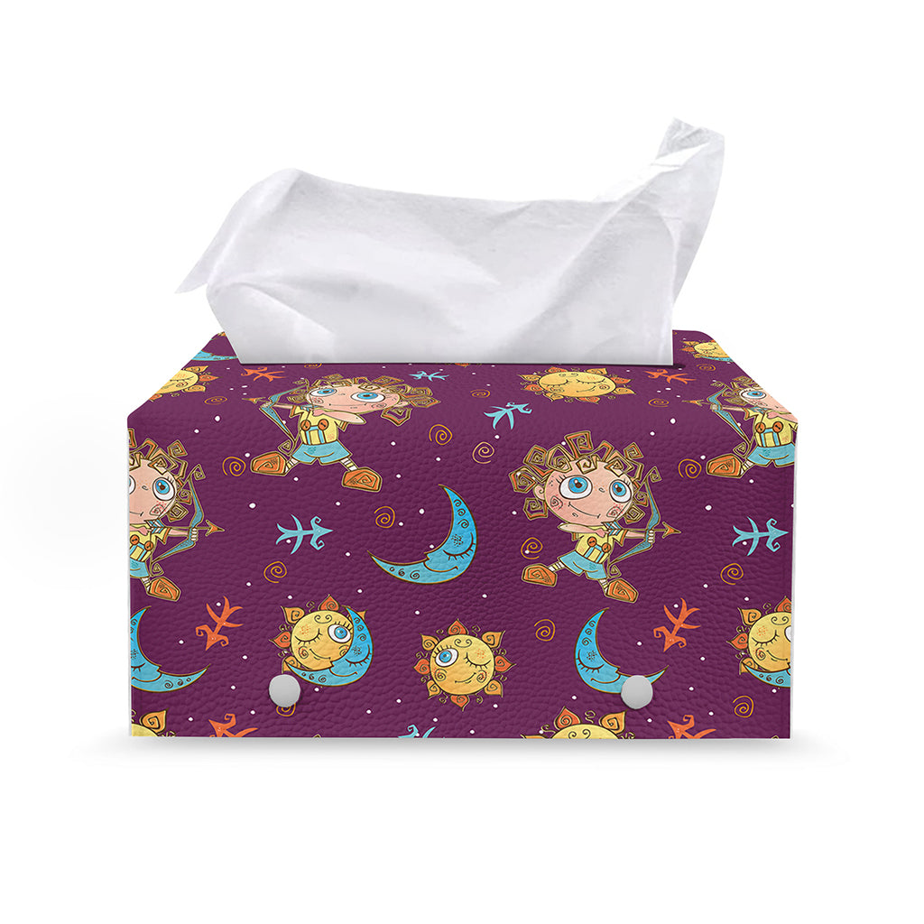 Cute Cartoon Sagittarius Pattern Print Leather Tissue Box Cover
