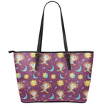 Cute Cartoon Sagittarius Pattern Print Leather Tote Bag