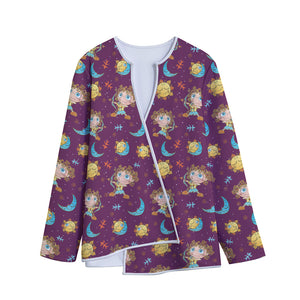 Cute Cartoon Sagittarius Pattern Print Long Sleeve Short Coat