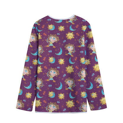 Cute Cartoon Sagittarius Pattern Print Long Sleeve Short Coat