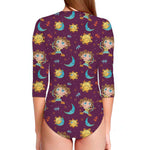 Cute Cartoon Sagittarius Pattern Print Long Sleeve Swimsuit