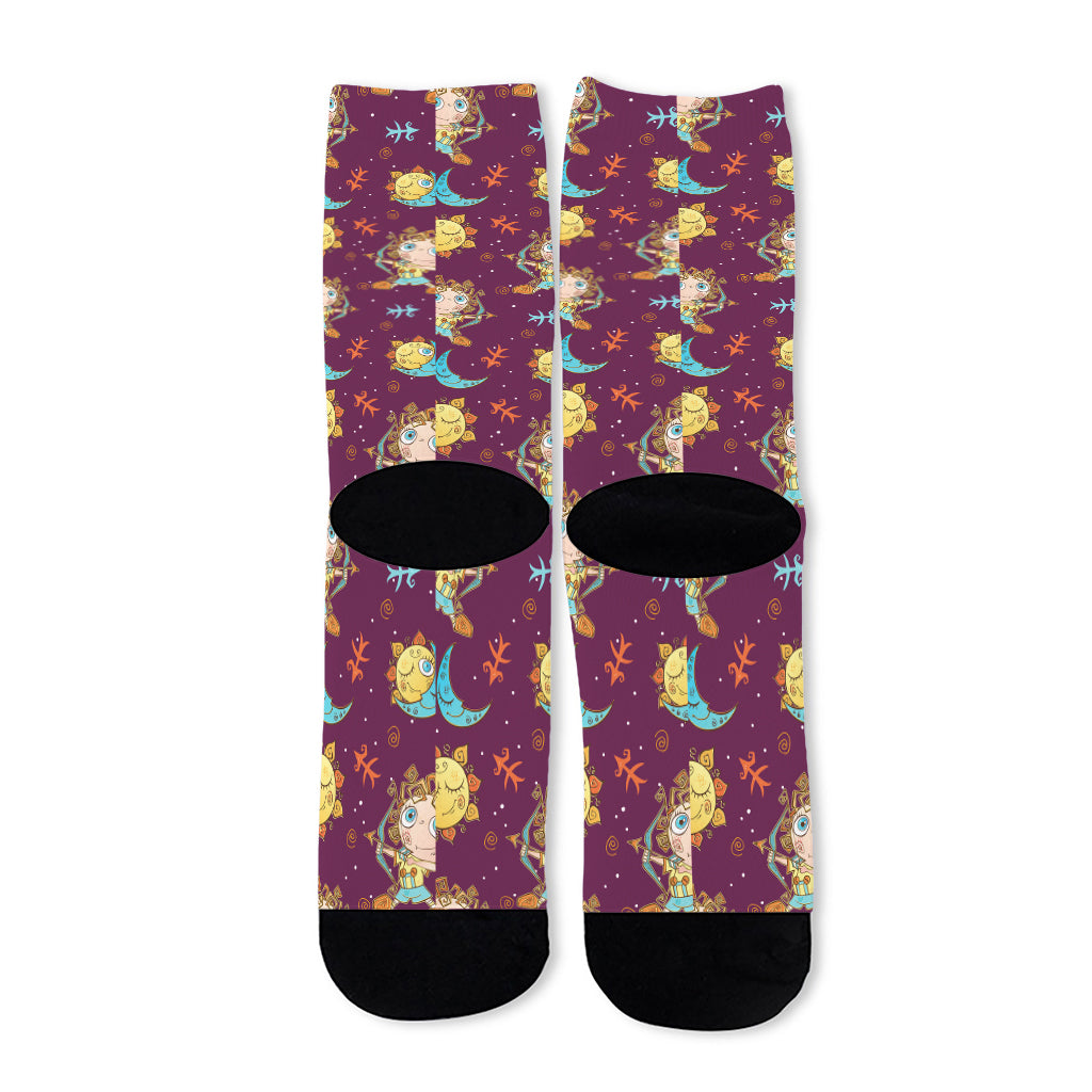 Cute Cartoon Sagittarius Pattern Print Long Socks
