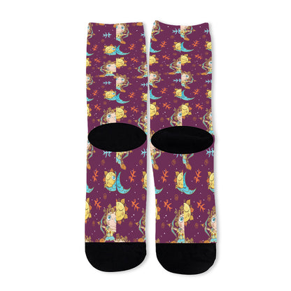Cute Cartoon Sagittarius Pattern Print Long Socks