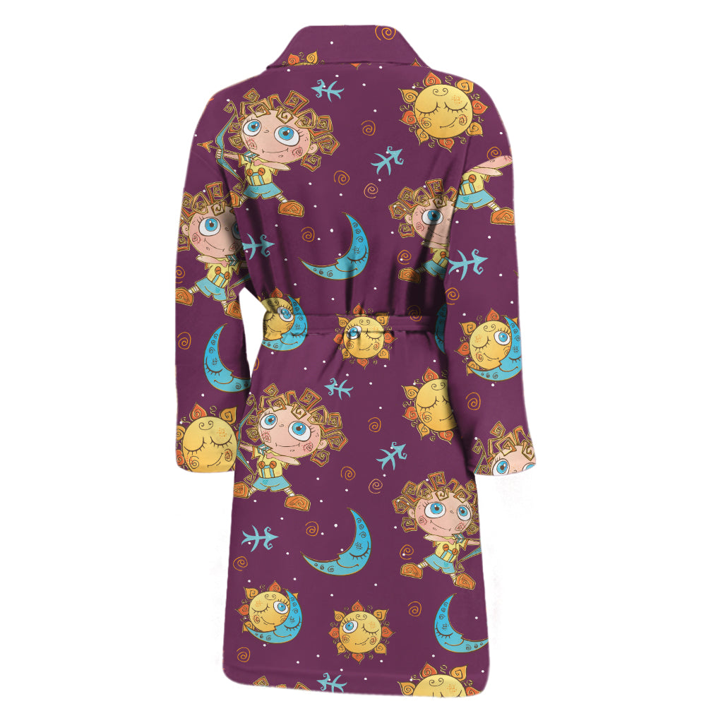 Cute Cartoon Sagittarius Pattern Print Men's Bathrobe