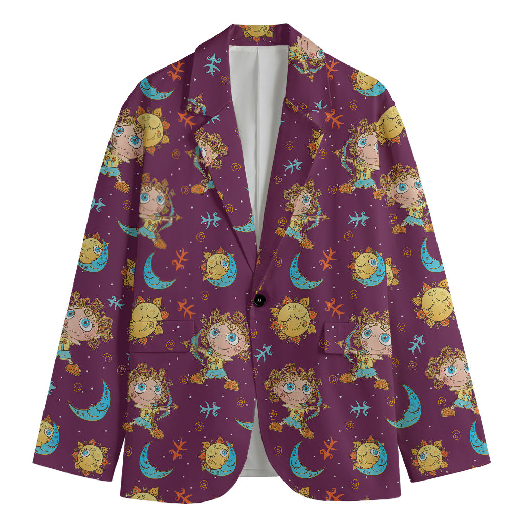 Cute Cartoon Sagittarius Pattern Print Men's Blazer