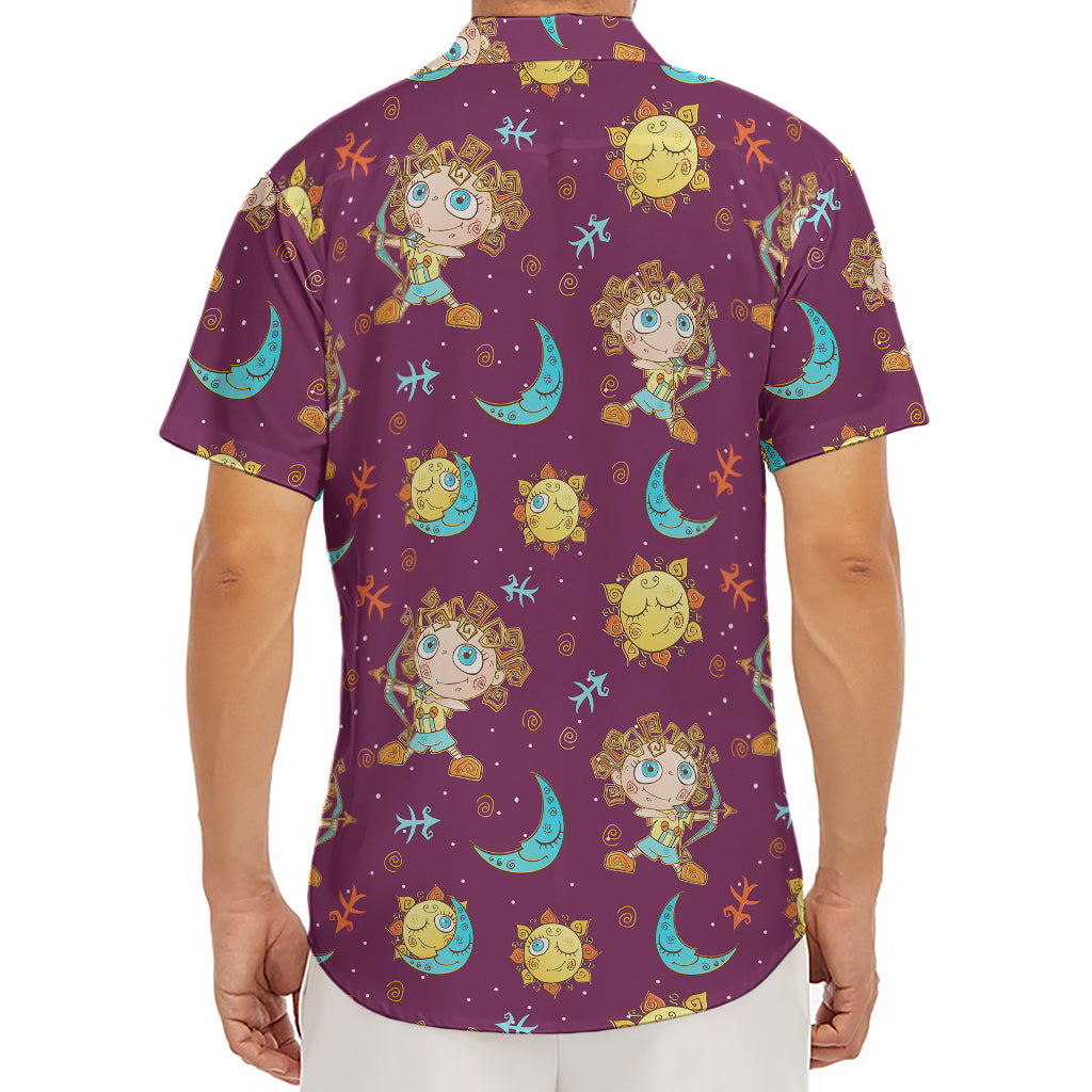 Cute Cartoon Sagittarius Pattern Print Men's Deep V-Neck Shirt