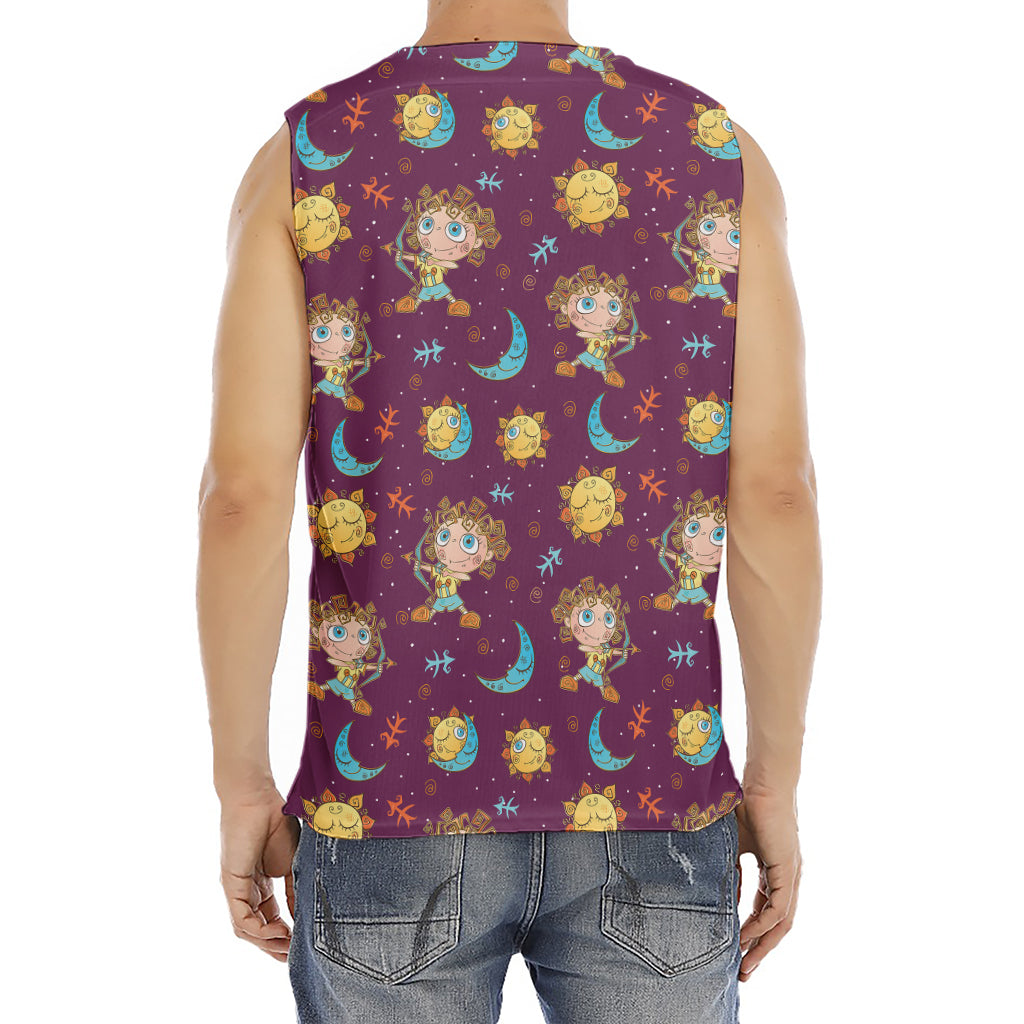 Cute Cartoon Sagittarius Pattern Print Men's Fitness Tank Top