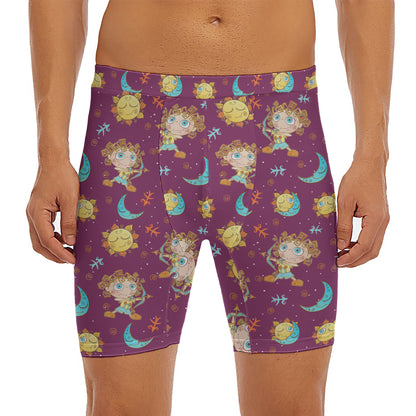 Cute Cartoon Sagittarius Pattern Print Men's Long Boxer Briefs