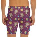 Cute Cartoon Sagittarius Pattern Print Men's Long Boxer Briefs