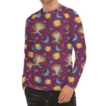 Cute Cartoon Sagittarius Pattern Print Men's Long Sleeve Rash Guard