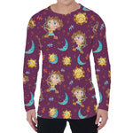 Cute Cartoon Sagittarius Pattern Print Men's Long Sleeve T-Shirt