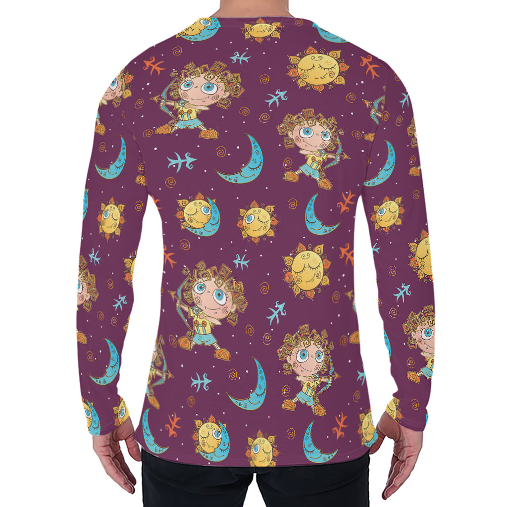 Cute Cartoon Sagittarius Pattern Print Men's Long Sleeve T-Shirt