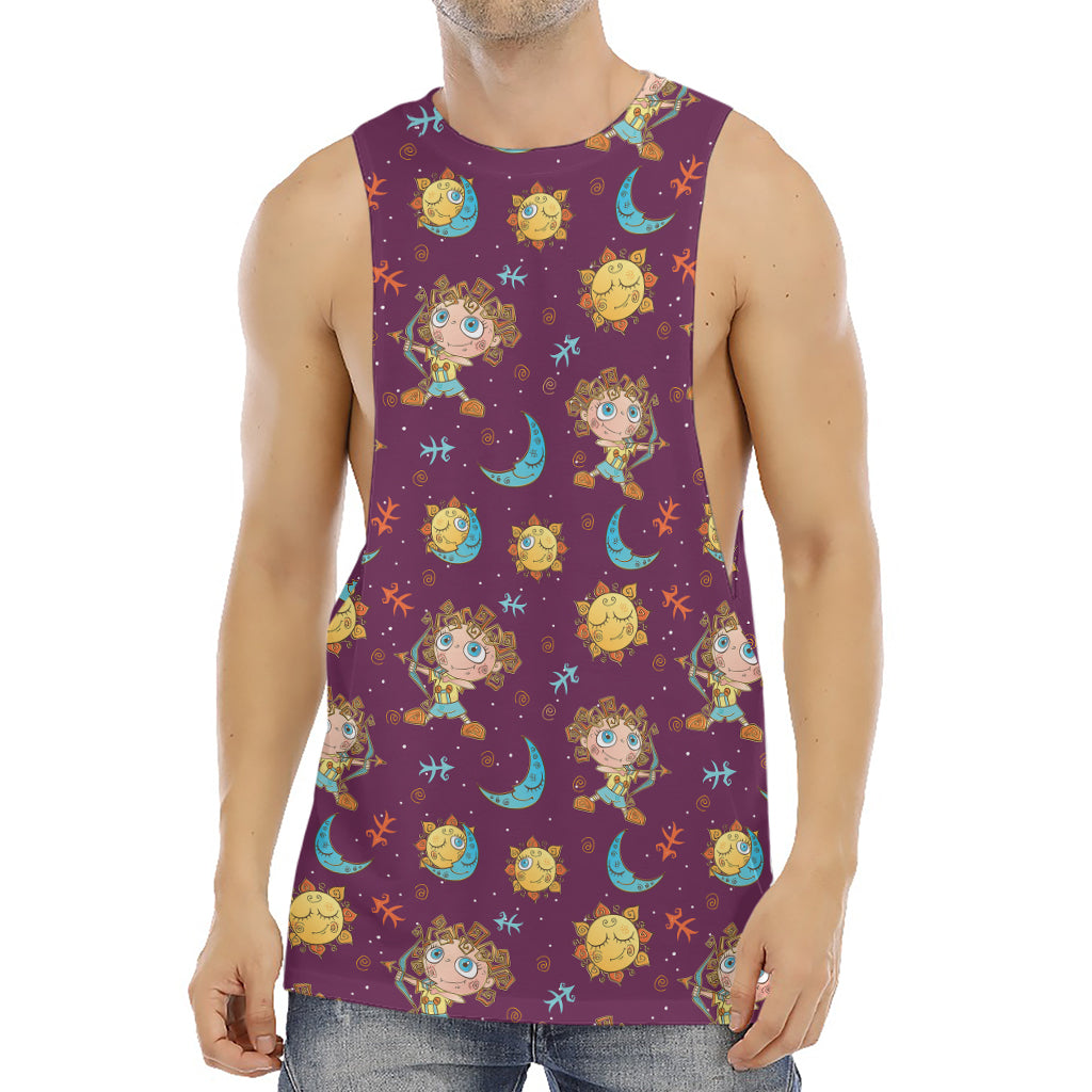 Cute Cartoon Sagittarius Pattern Print Men's Muscle Tank Top