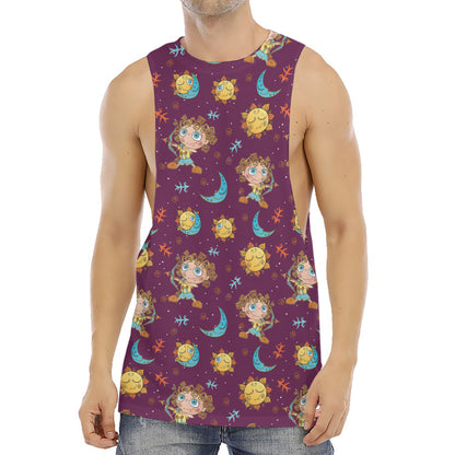 Cute Cartoon Sagittarius Pattern Print Men's Muscle Tank Top