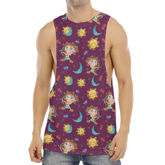 Cute Cartoon Sagittarius Pattern Print Men's Muscle Tank Top