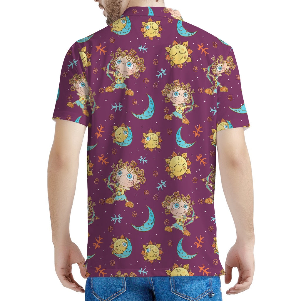 Cute Cartoon Sagittarius Pattern Print Men's Polo Shirt