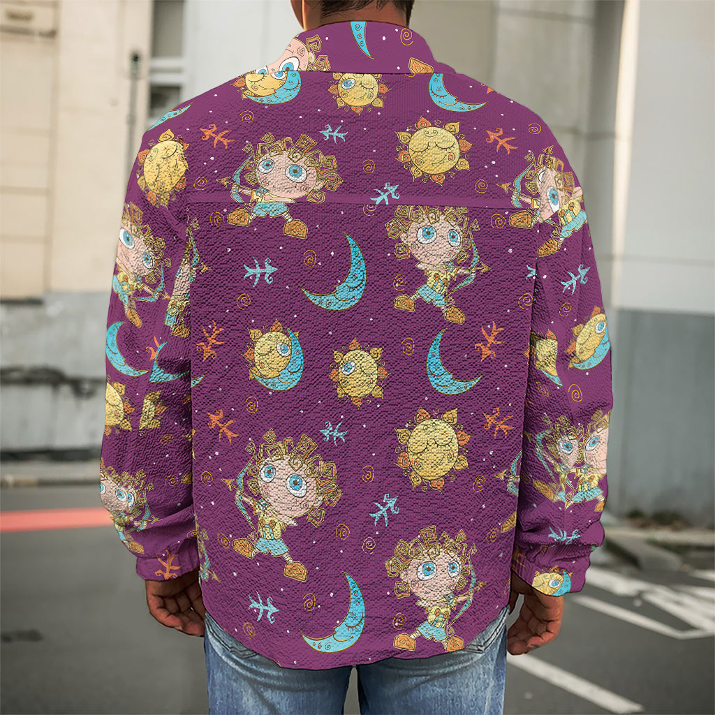 Cute Cartoon Sagittarius Pattern Print Men's Shirt Jacket