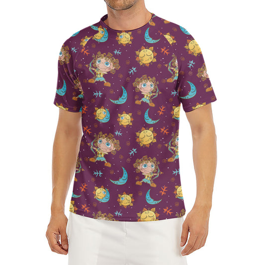 Cute Cartoon Sagittarius Pattern Print Men's Short Sleeve Rash Guard