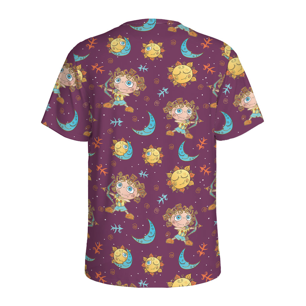 Cute Cartoon Sagittarius Pattern Print Men's Sports T-Shirt