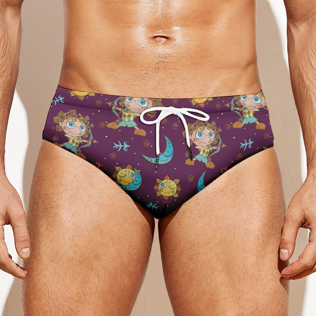 Cute Cartoon Sagittarius Pattern Print Men's Swim Briefs