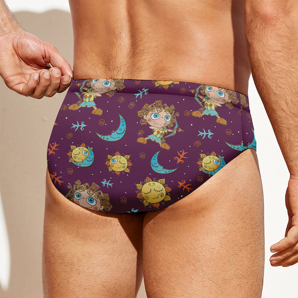 Cute Cartoon Sagittarius Pattern Print Men's Swim Briefs