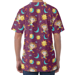 Cute Cartoon Sagittarius Pattern Print Men's Velvet T-Shirt