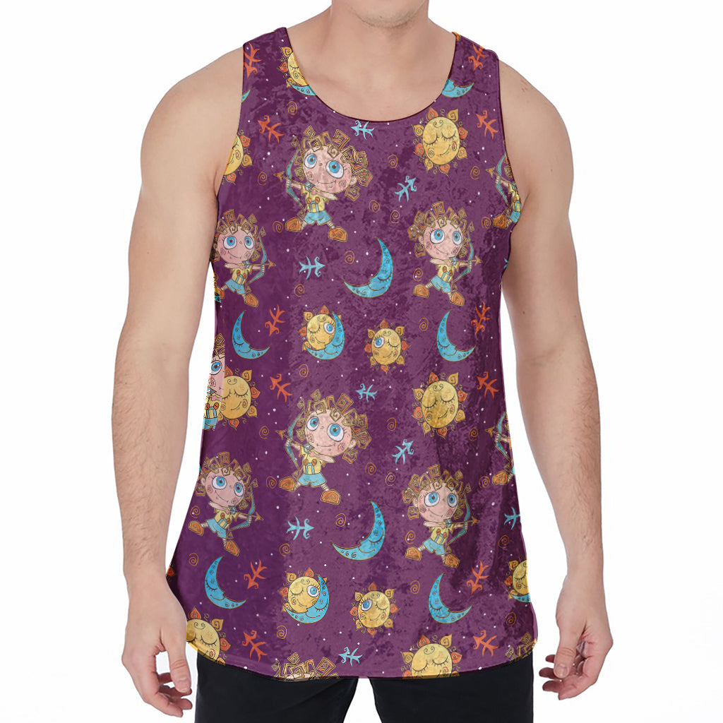 Cute Cartoon Sagittarius Pattern Print Men's Velvet Tank Top