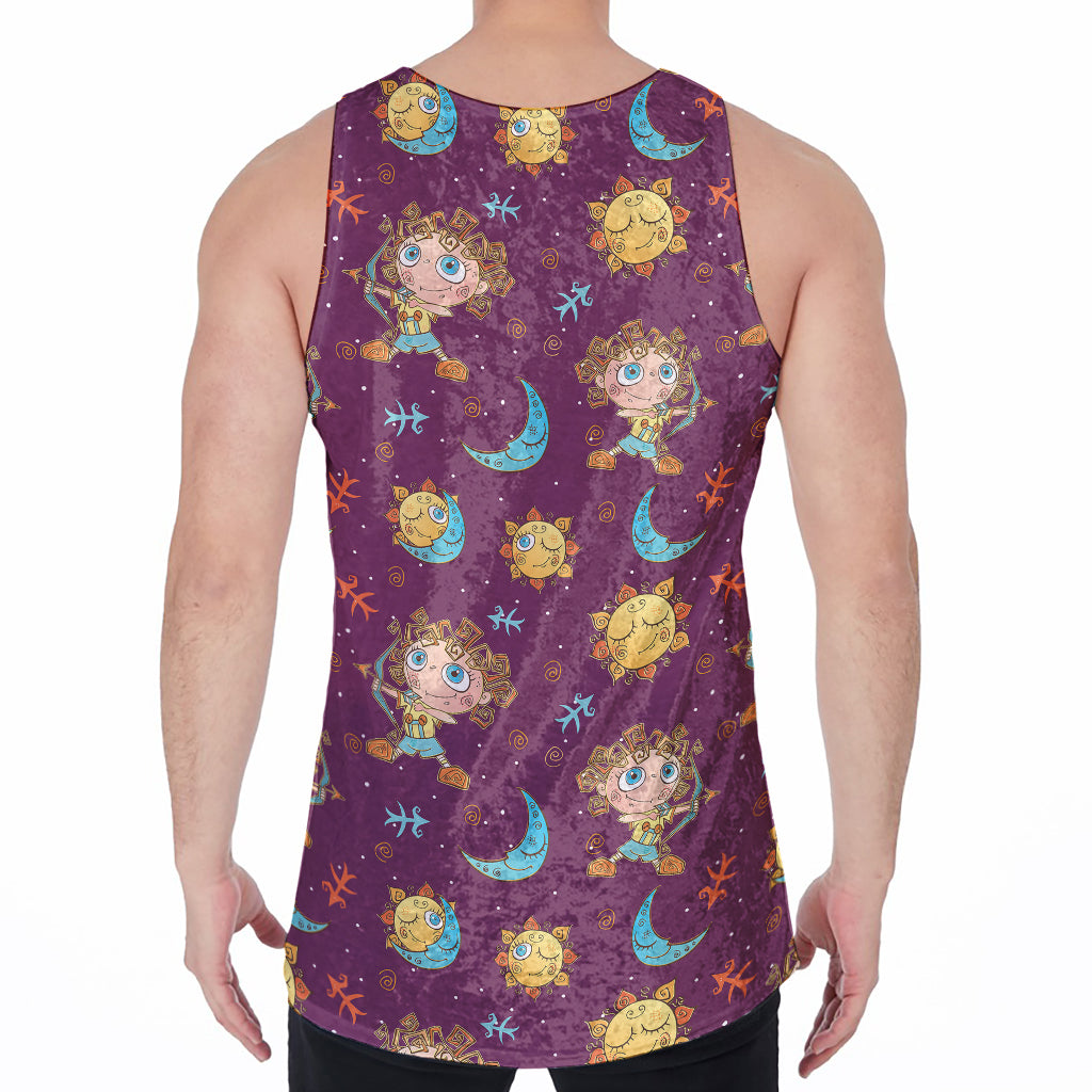 Cute Cartoon Sagittarius Pattern Print Men's Velvet Tank Top