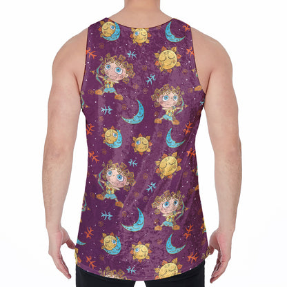 Cute Cartoon Sagittarius Pattern Print Men's Velvet Tank Top