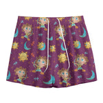 Cute Cartoon Sagittarius Pattern Print Mesh Shorts
