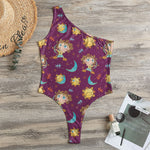 Cute Cartoon Sagittarius Pattern Print One Shoulder Bodysuit