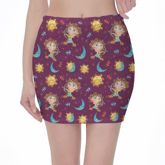 Cute Cartoon Sagittarius Pattern Print Pencil Mini Skirt