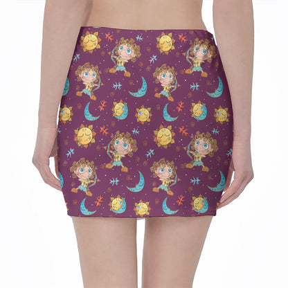 Cute Cartoon Sagittarius Pattern Print Pencil Mini Skirt