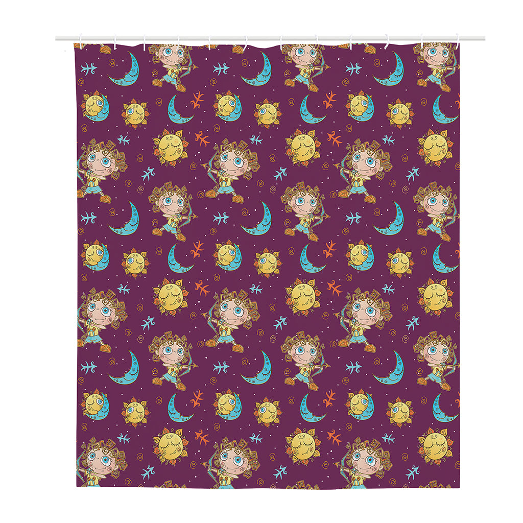 Cute Cartoon Sagittarius Pattern Print Polyester Shower Curtain