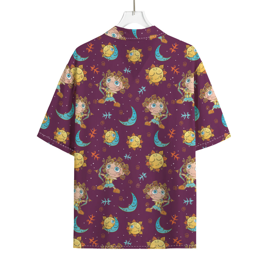 Cute Cartoon Sagittarius Pattern Print Rayon Hawaiian Shirt