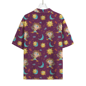 Cute Cartoon Sagittarius Pattern Print Rayon Hawaiian Shirt