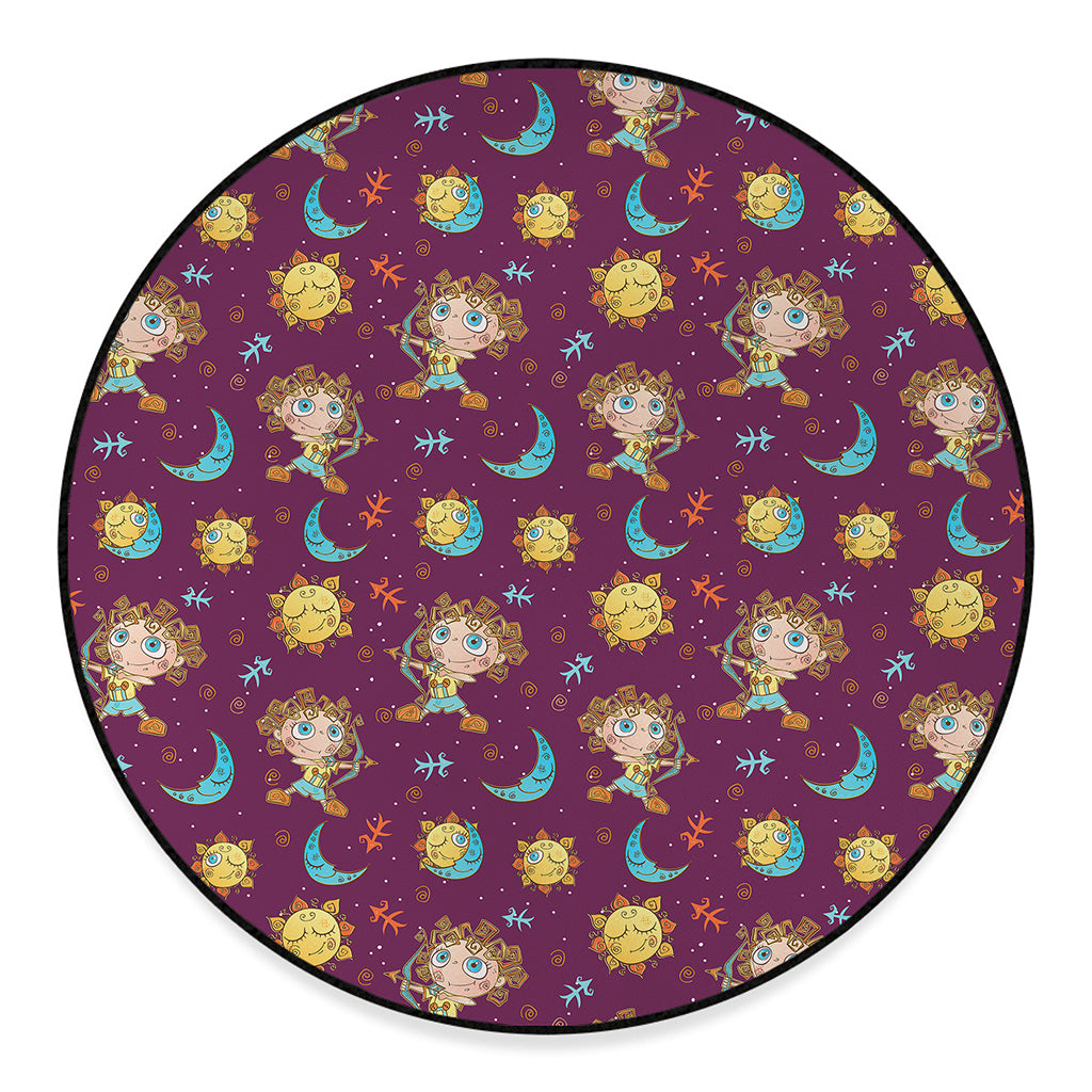 Cute Cartoon Sagittarius Pattern Print Round Floor Mat