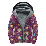 Cute Cartoon Sagittarius Pattern Print Sherpa Lined Zip Up Hoodie