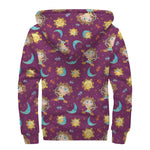 Cute Cartoon Sagittarius Pattern Print Sherpa Lined Zip Up Hoodie