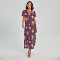 Cute Cartoon Sagittarius Pattern Print Short Sleeve Maxi Dress