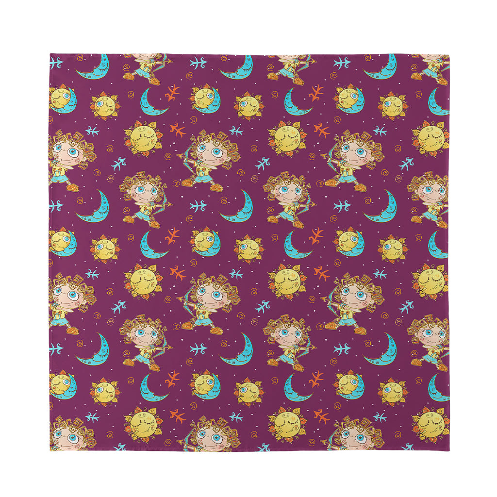 Cute Cartoon Sagittarius Pattern Print Silk Bandana