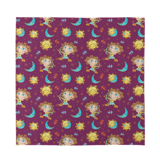Cute Cartoon Sagittarius Pattern Print Silk Bandana