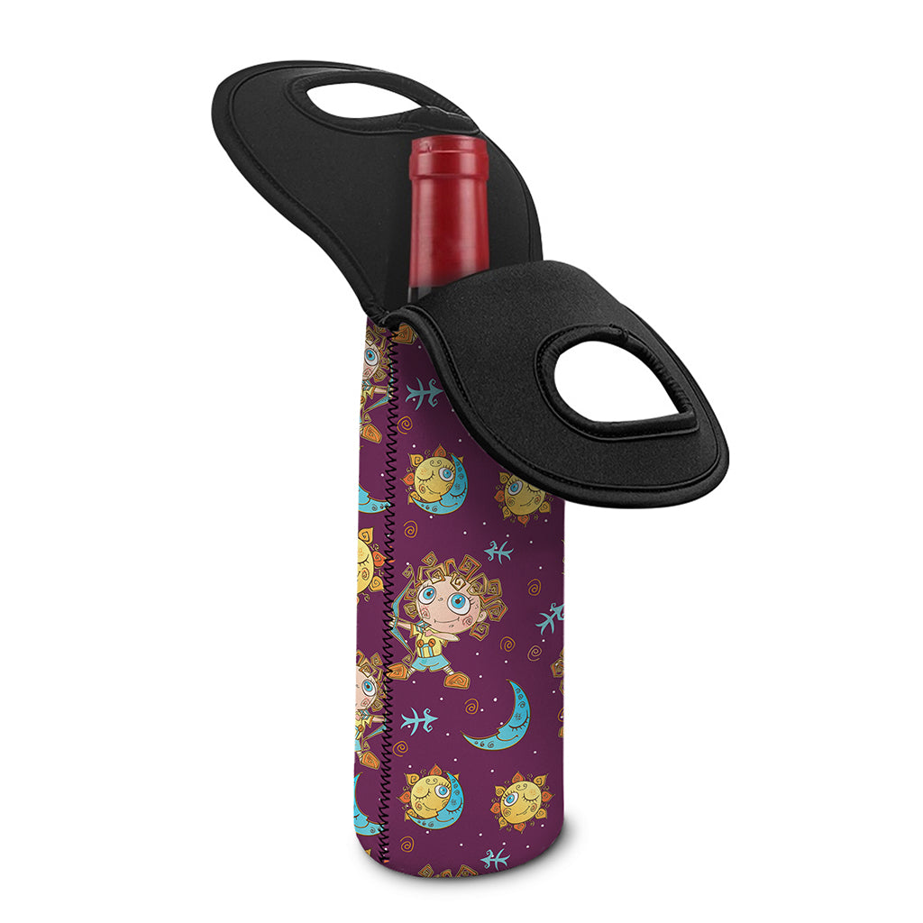 Cute Cartoon Sagittarius Pattern Print Single Neoprene Wine Tote