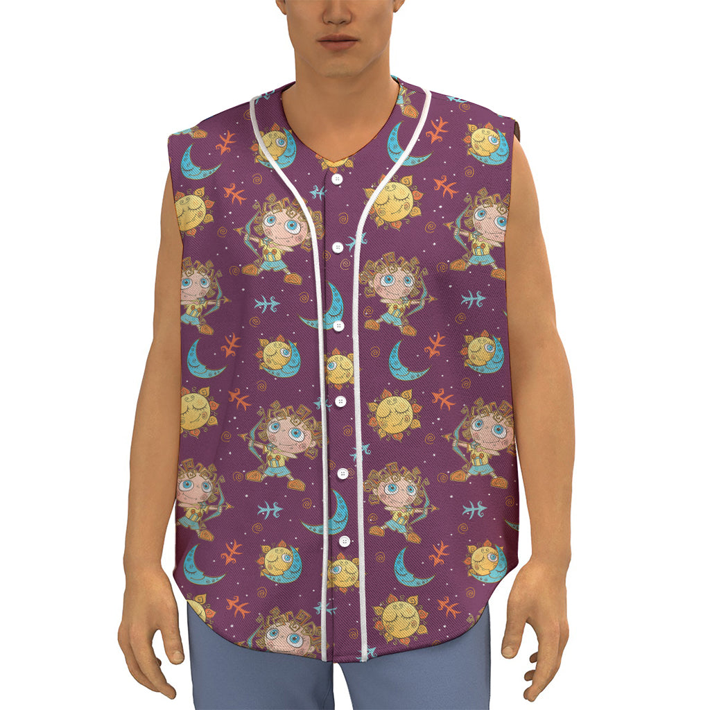 Cute Cartoon Sagittarius Pattern Print Sleeveless Baseball Jersey