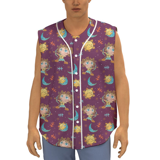 Cute Cartoon Sagittarius Pattern Print Sleeveless Baseball Jersey