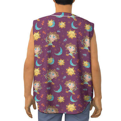 Cute Cartoon Sagittarius Pattern Print Sleeveless Baseball Jersey
