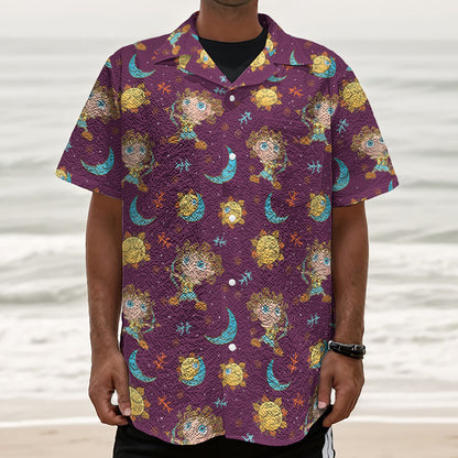 Cute Cartoon Sagittarius Pattern Print Textured Short Sleeve Shirt